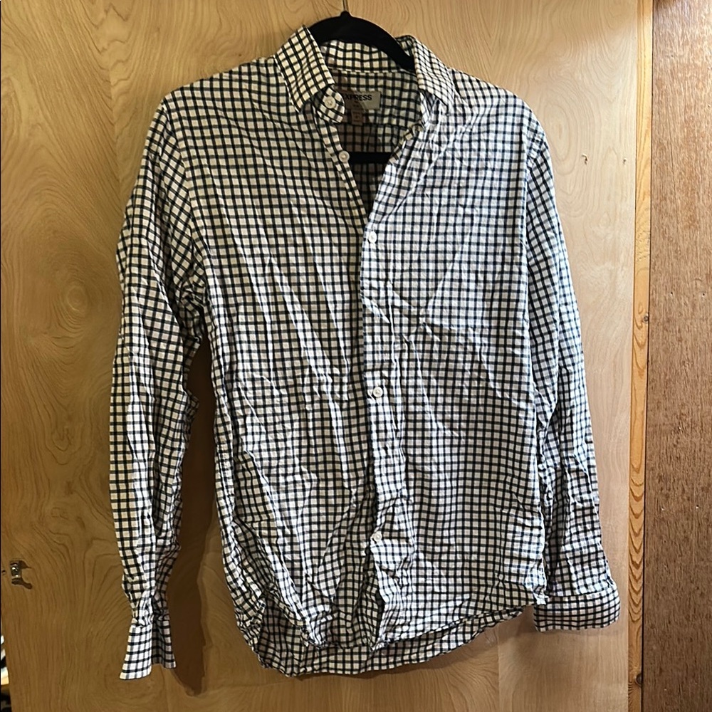 Express White and Blue Casual Button Down Shirt
